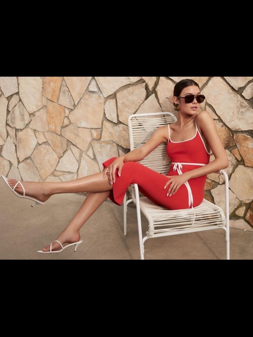 Amanda Uprichard Red LUCY MIDI Dress with White belt JULY 4 dress :)